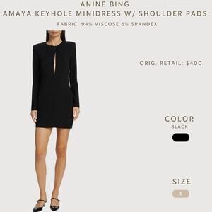 Anine Bing Amaya Keyhole Mini Dress Black Shoulder Pads Size S